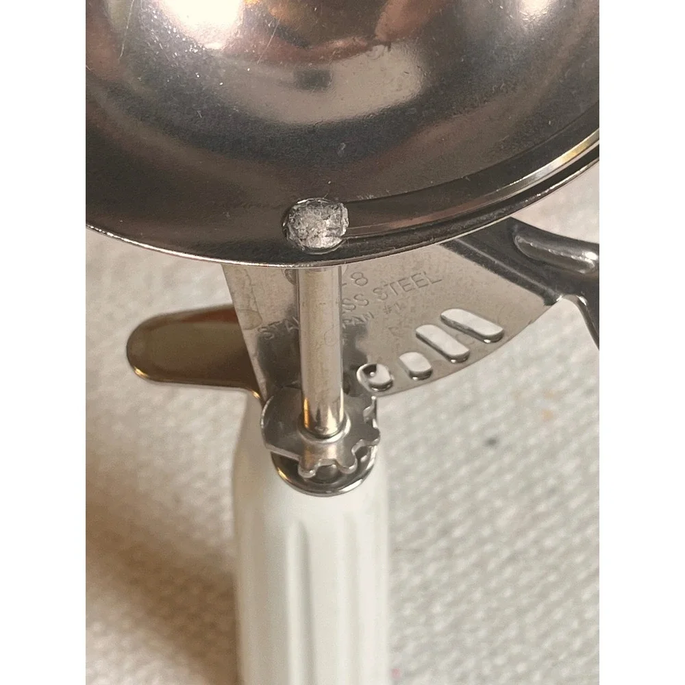 Vintage NSF #6 Stainless Steel Portion Scoop Disher White Handle